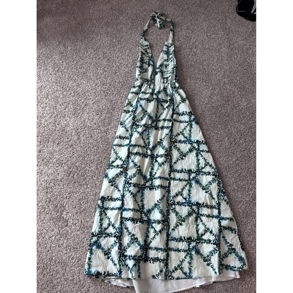 Layered with Love Sag Harbor Halter Maxi Dress Blue Green Geometric Large NWT